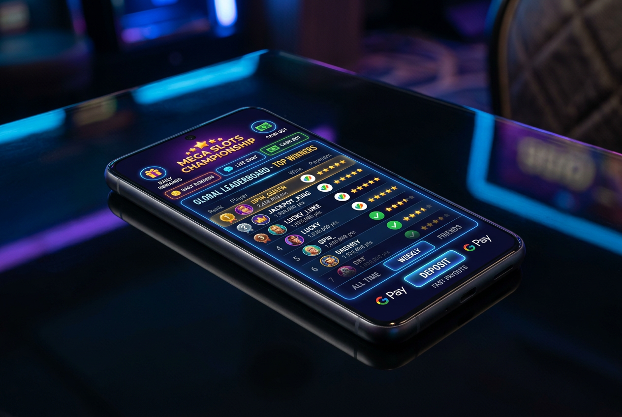 A smartphone showing an online casino ranking list with Google Pay logos.