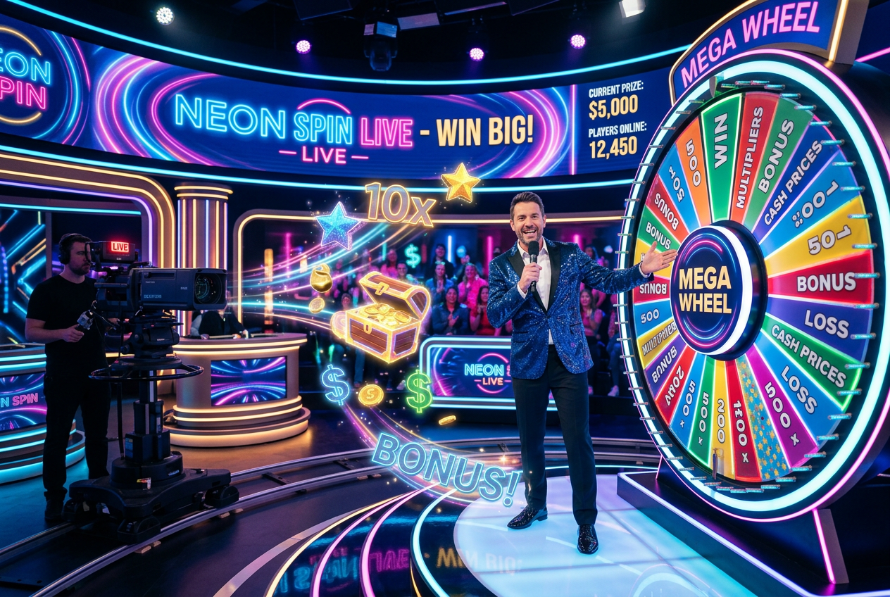 Kolorowe studio typu Game Show z elementami rzeczywistości rozszerzonej